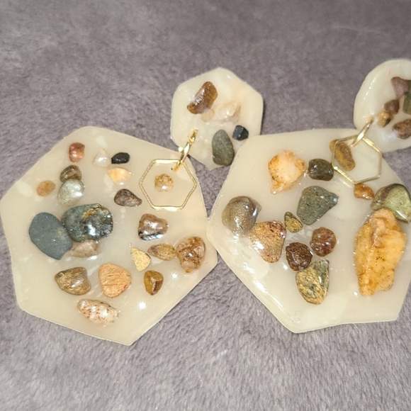 Hexagon Stone Earrings - Picture 6 of 9